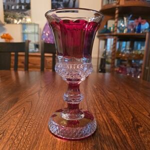 Westmoreland Waterford Ruby Ted Crystal Goblet Large Diamond Point Glass Chalice